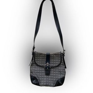 Coach Signature Logo Jaquard Black Canvas Leather Crossbody Bag